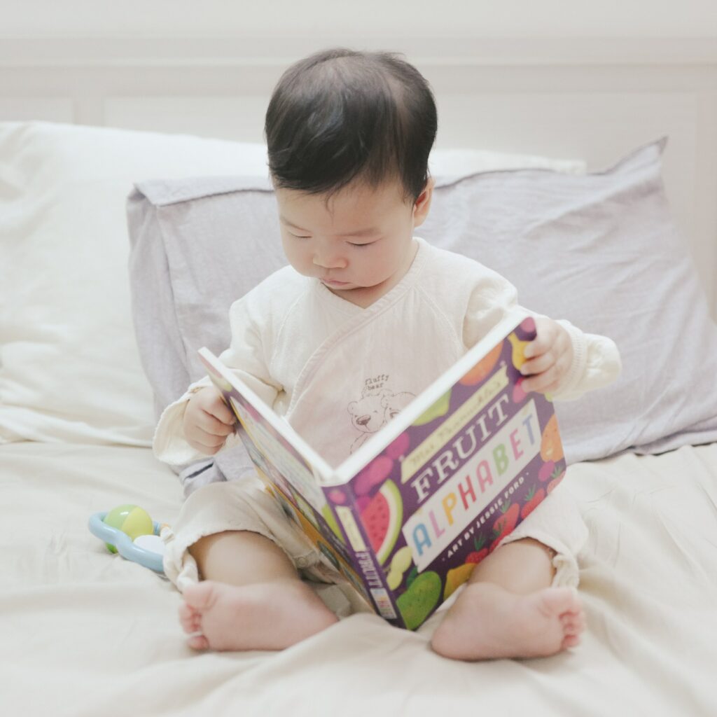 Baby reading book